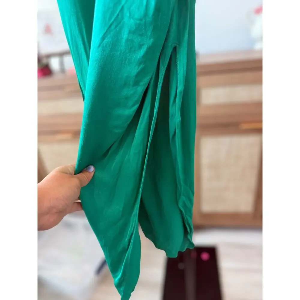 Saylor Ashlee Cut-Out High Slit Satin Midi Dress Glam Femme Green Womens Size XL